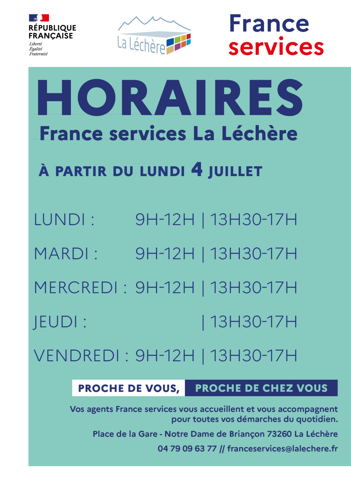 [France services La Léchère] Nouveaux horaires
