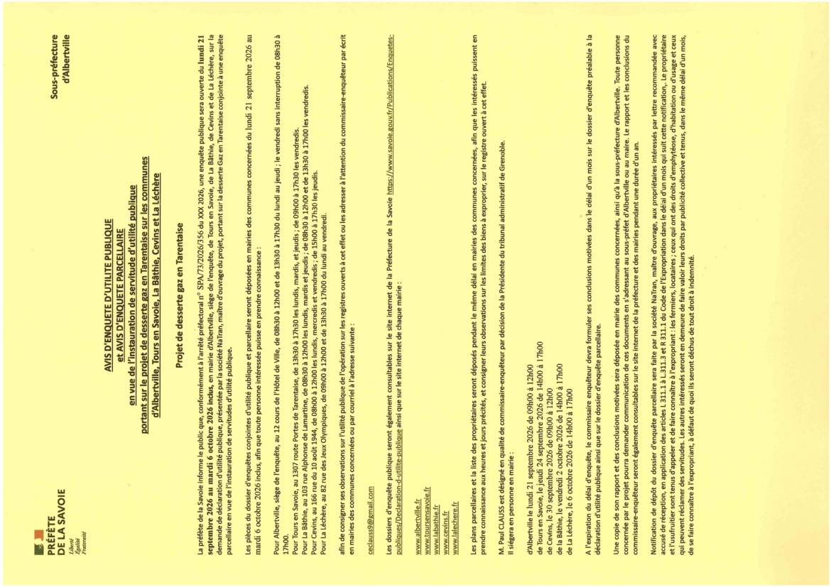 [Enquête publique] Avis – Gaz en Tarentaise